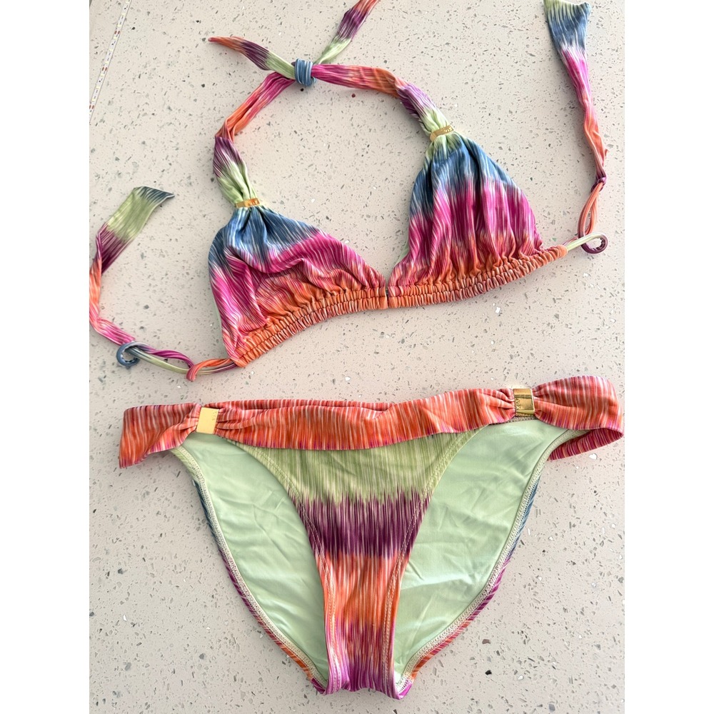 Paula Hermanny vix Multi Color Space Dye Triangle Bikini Two Piece Swimsuit L